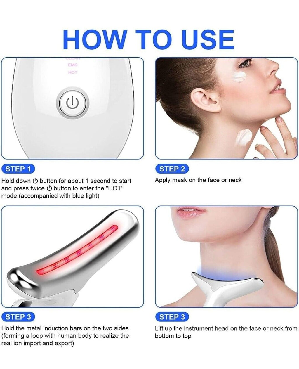 Aikexnbya Anti Wrinkles Vibration Face Massager Skin Tightening Face Lifting Neck Beauty Device, 3 Modes Adjustment, for Reduced Puffiness